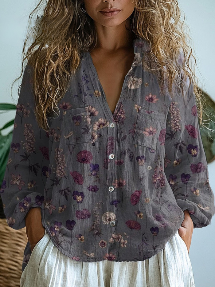 Lena™ | Wildflower Meadow Relaxed Button-Down Blouse