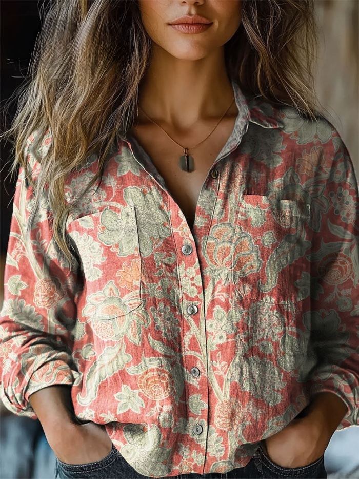 Clara™ | Vintage Garden Floral Relaxed Button-Down Blouse