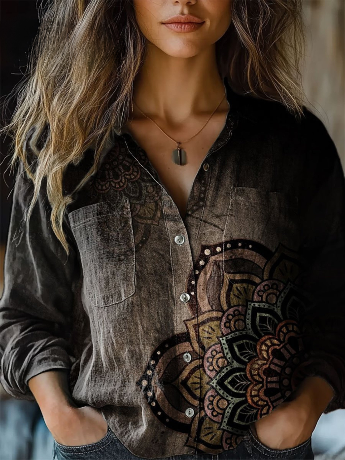 Eva™ | Bohemian Mandala Relaxed Button-Down Blouse