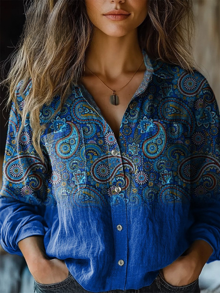Maja™ | Sapphire Paisley Relaxed Button-Down Blouse