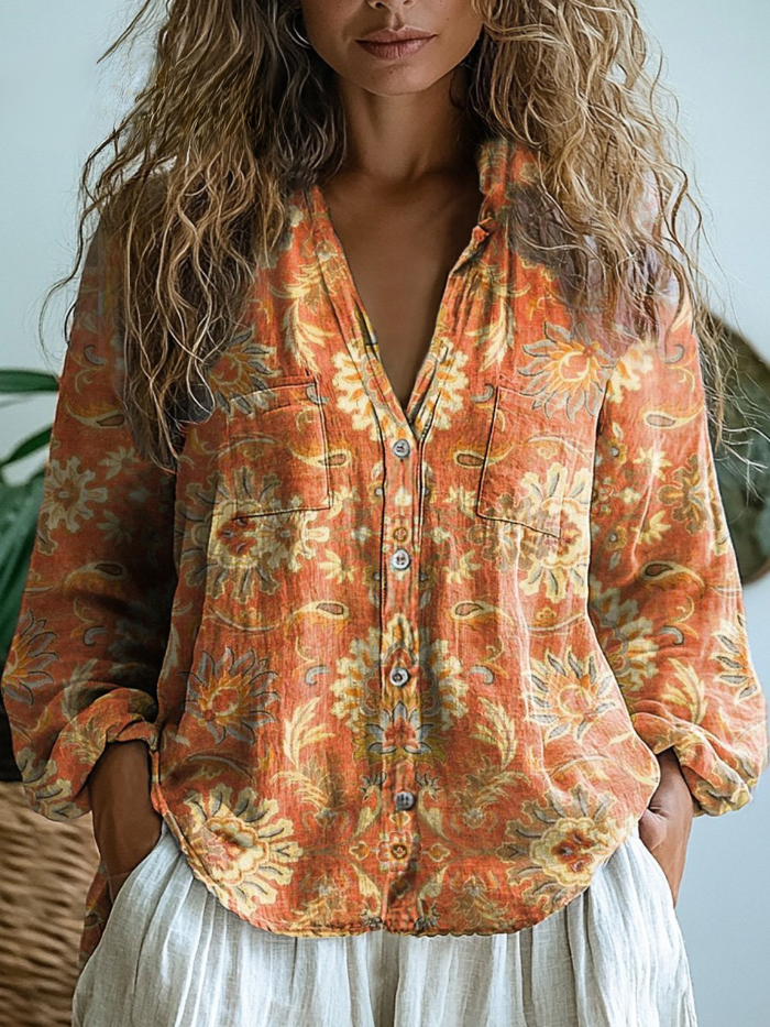 Johanna™ | Autumn Botanical Relaxed Button-Down Blouse