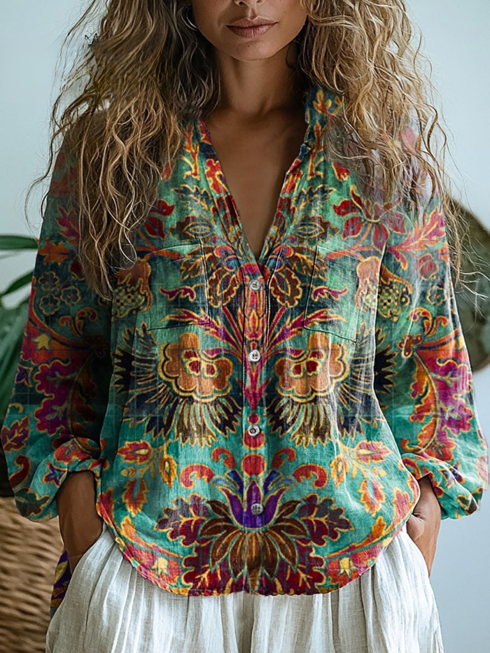 Agnes™ | Bohemian Paisley Floral Button-Down Blouse