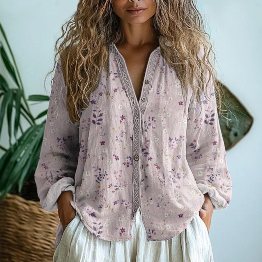 Sloane™ | Botanical Meadow Button-Down Blouse