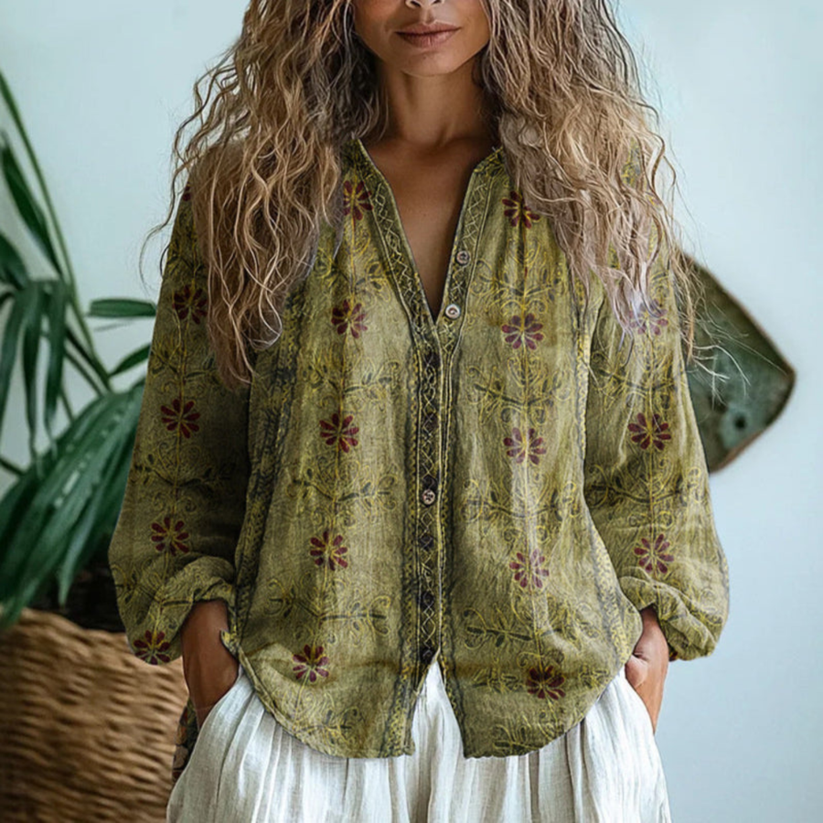 Sloane™ | Botanical Meadow Button-Down Blouse