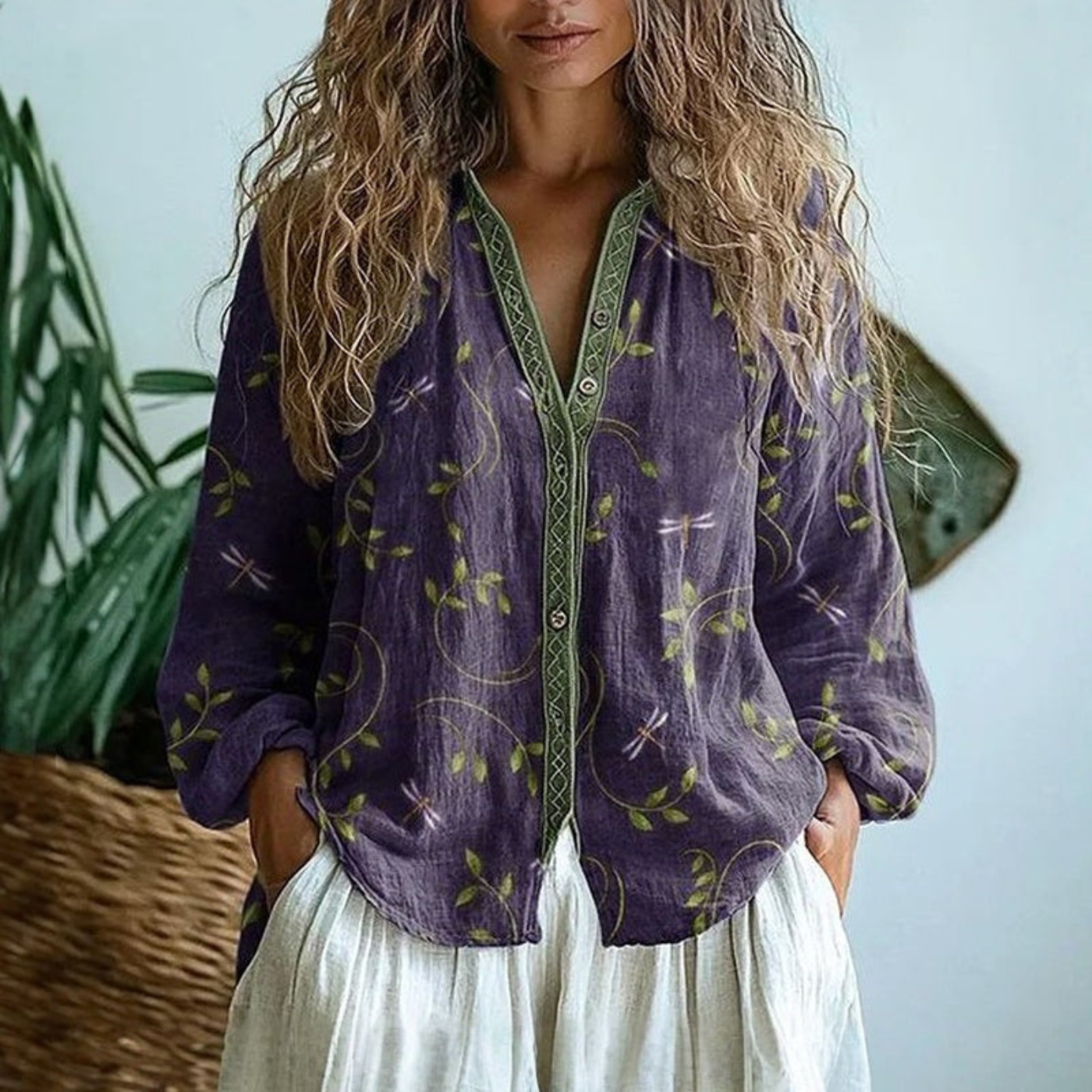 Vivian™ | Lavender Meadow Relaxed Button-Down Blouse