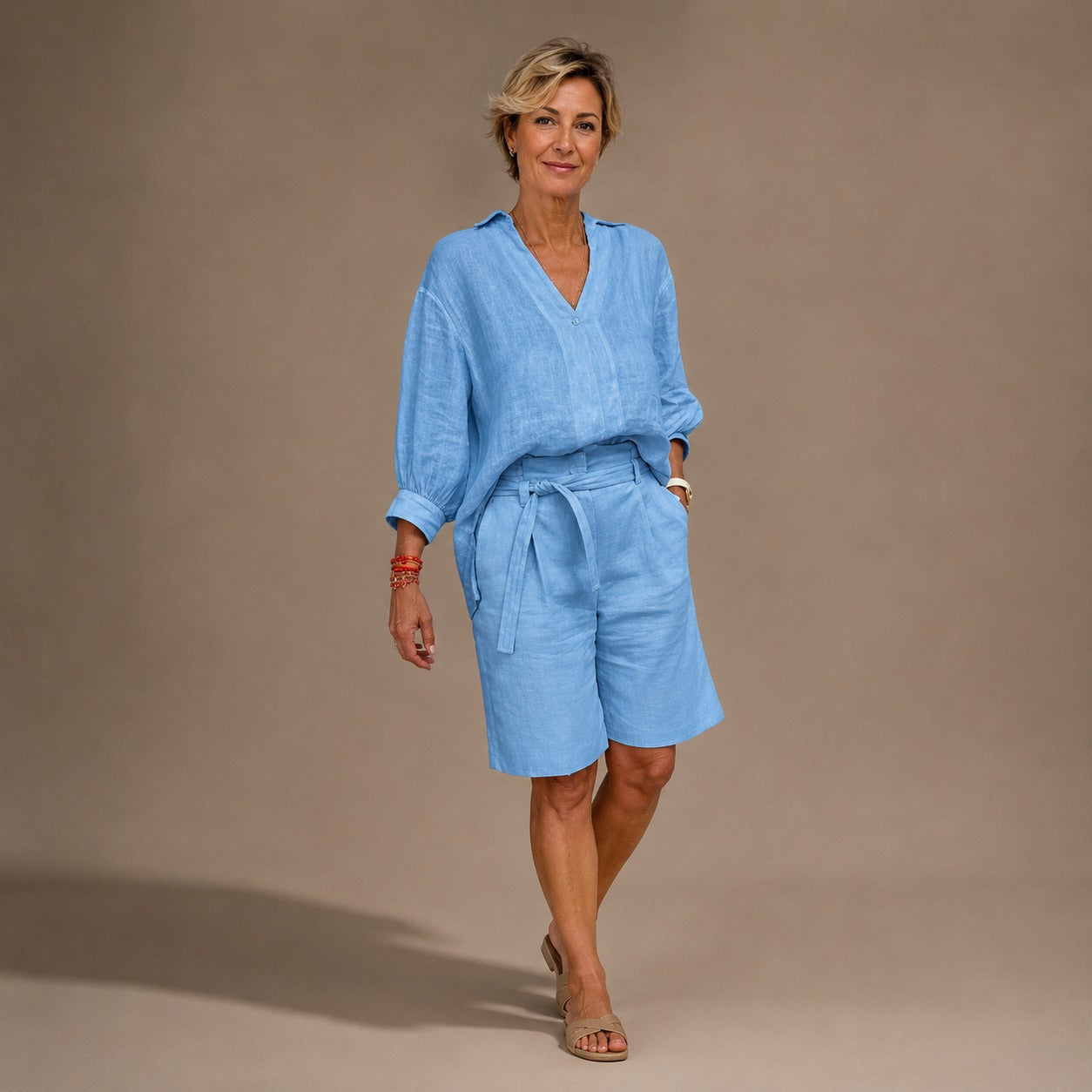 Sloane™ | Relaxed Linen Shirt & Drawstring Short Set