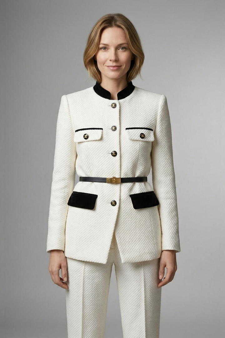 Lucienna™ | Elegant Belted Stand-Collar Blazer
