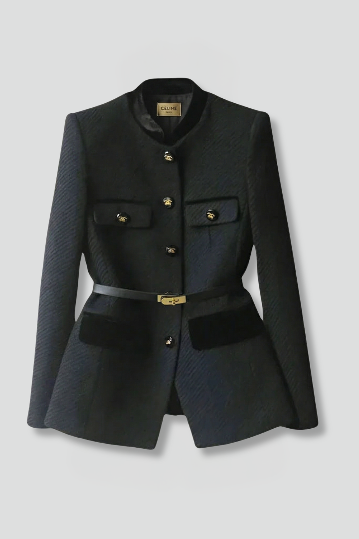 Lucienna™ | Elegant Belted Stand-Collar Blazer