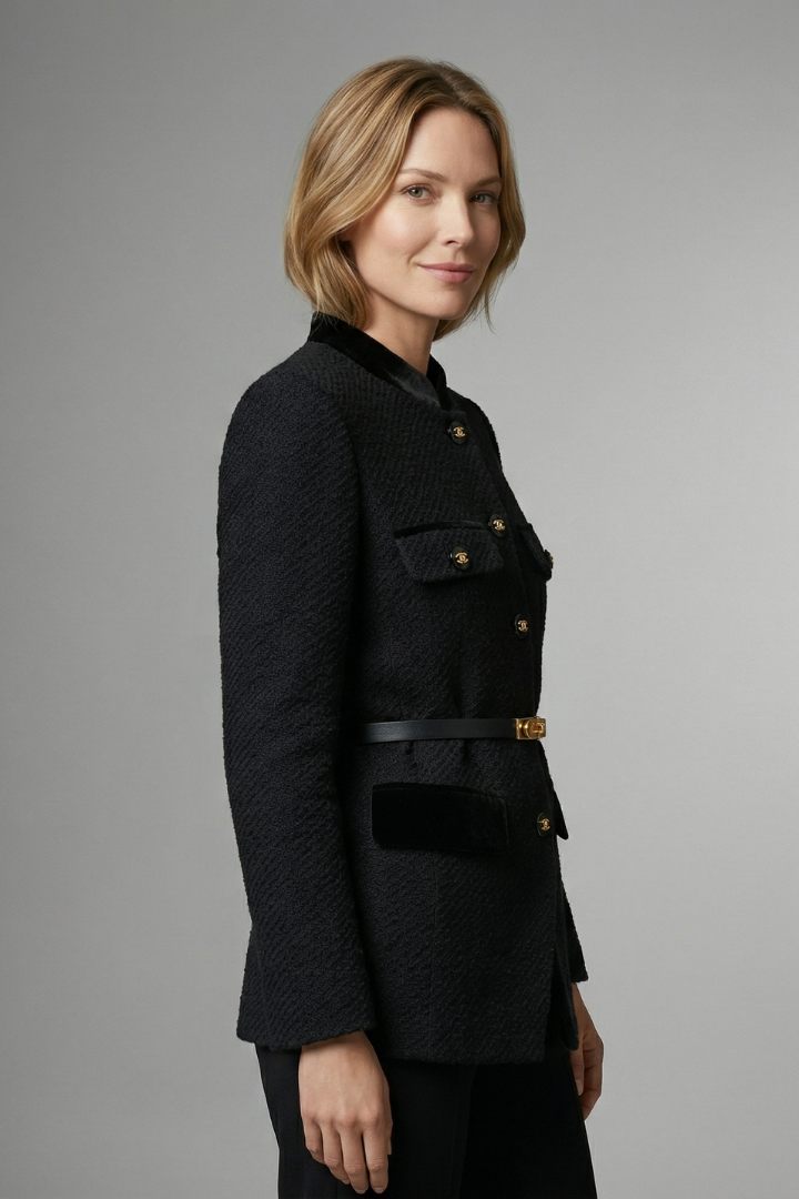 Lucienna™ | Elegant Belted Stand-Collar Blazer