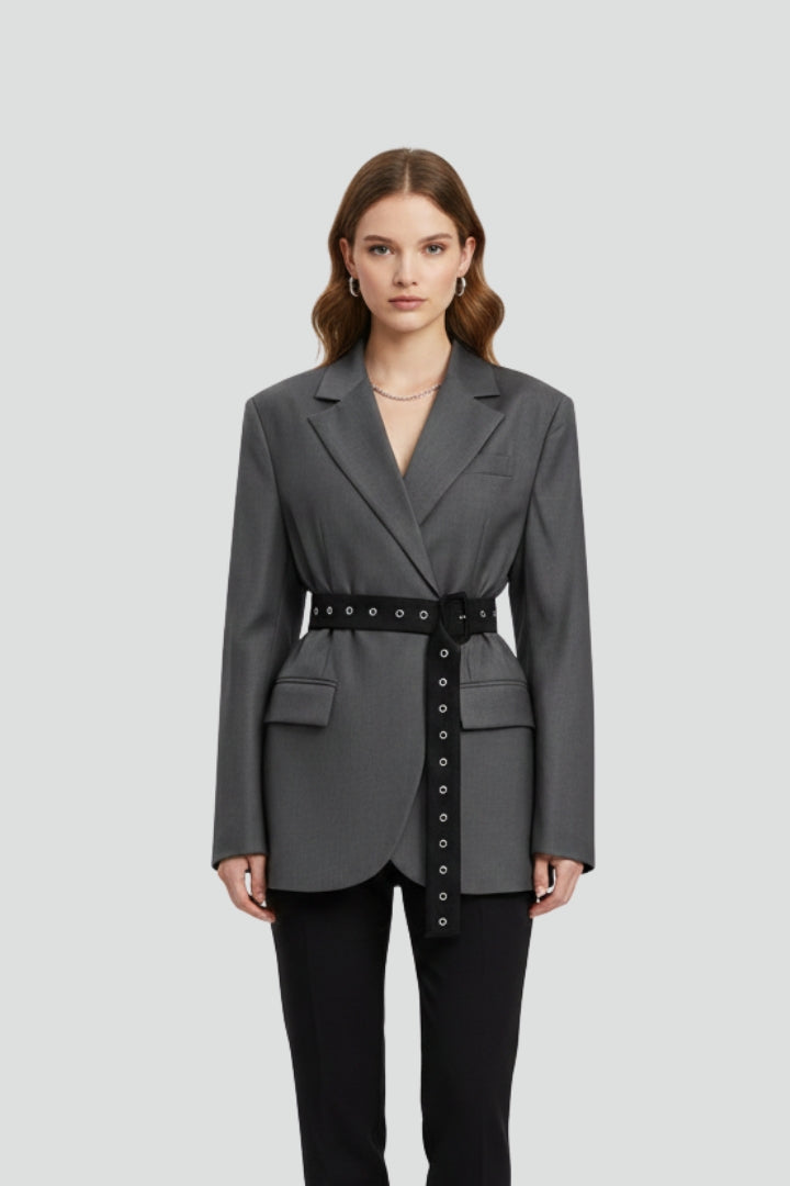 Valerie™ | Elegant Belted Notched-Lapel Blazer