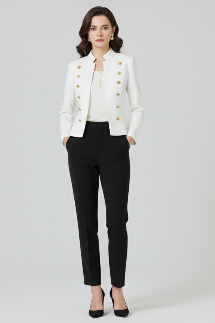 Marcella™ | Elegant Stand-Collar Button-Detail Blazer