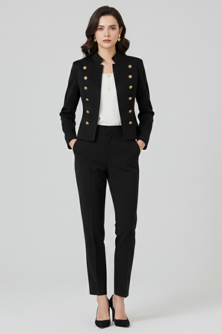 Marcella™ | Elegant Stand-Collar Button-Detail Blazer