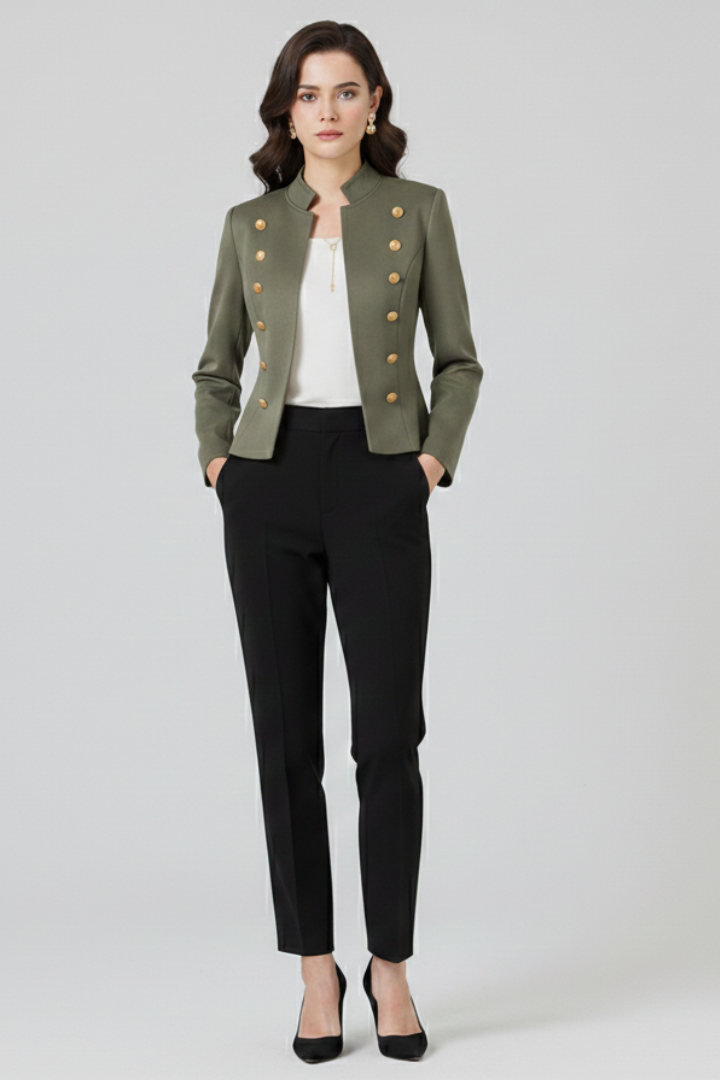 Marcella™ | Elegant Stand-Collar Button-Detail Blazer