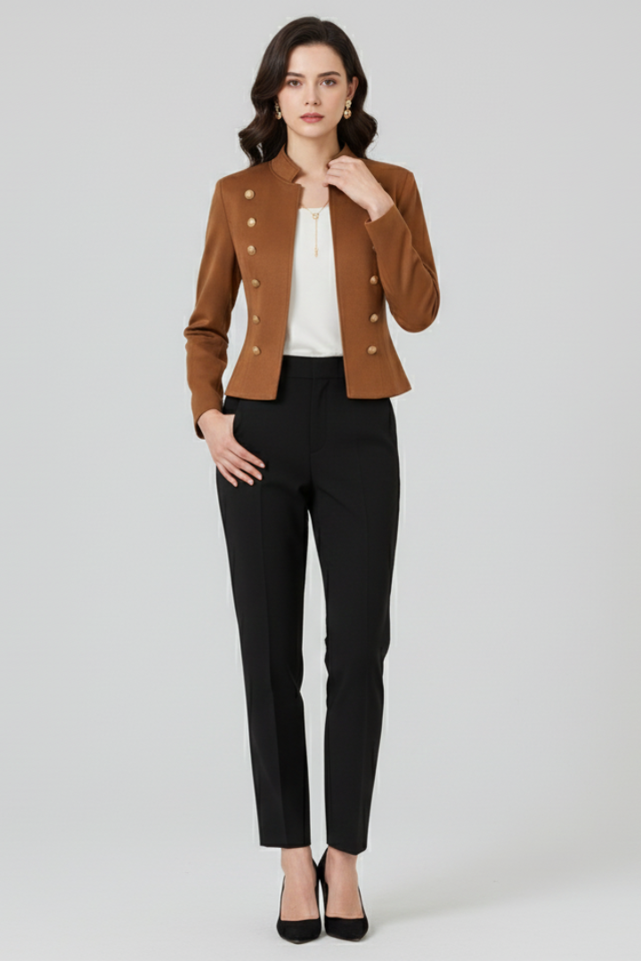Marcella™ | Elegant Stand-Collar Button-Detail Blazer