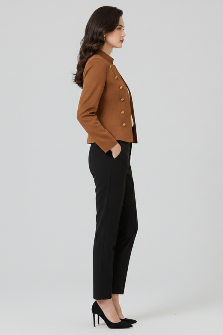 Marcella™ | Elegant Stand-Collar Button-Detail Blazer