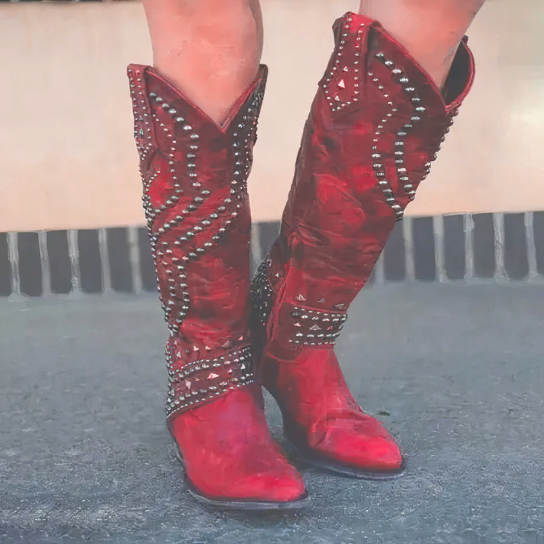 Cara™ | Studded Western Knee-High Boots