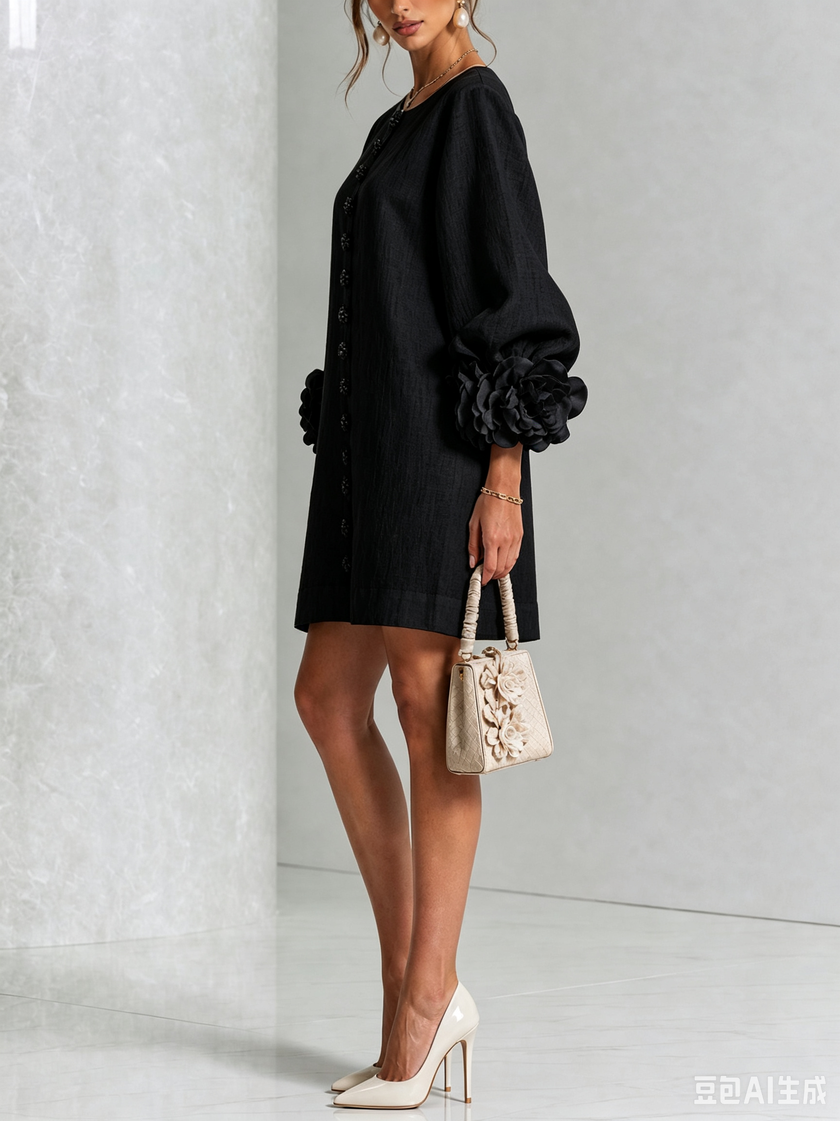 Floryn™ | Floral Cuff Button-Front Mini Dress