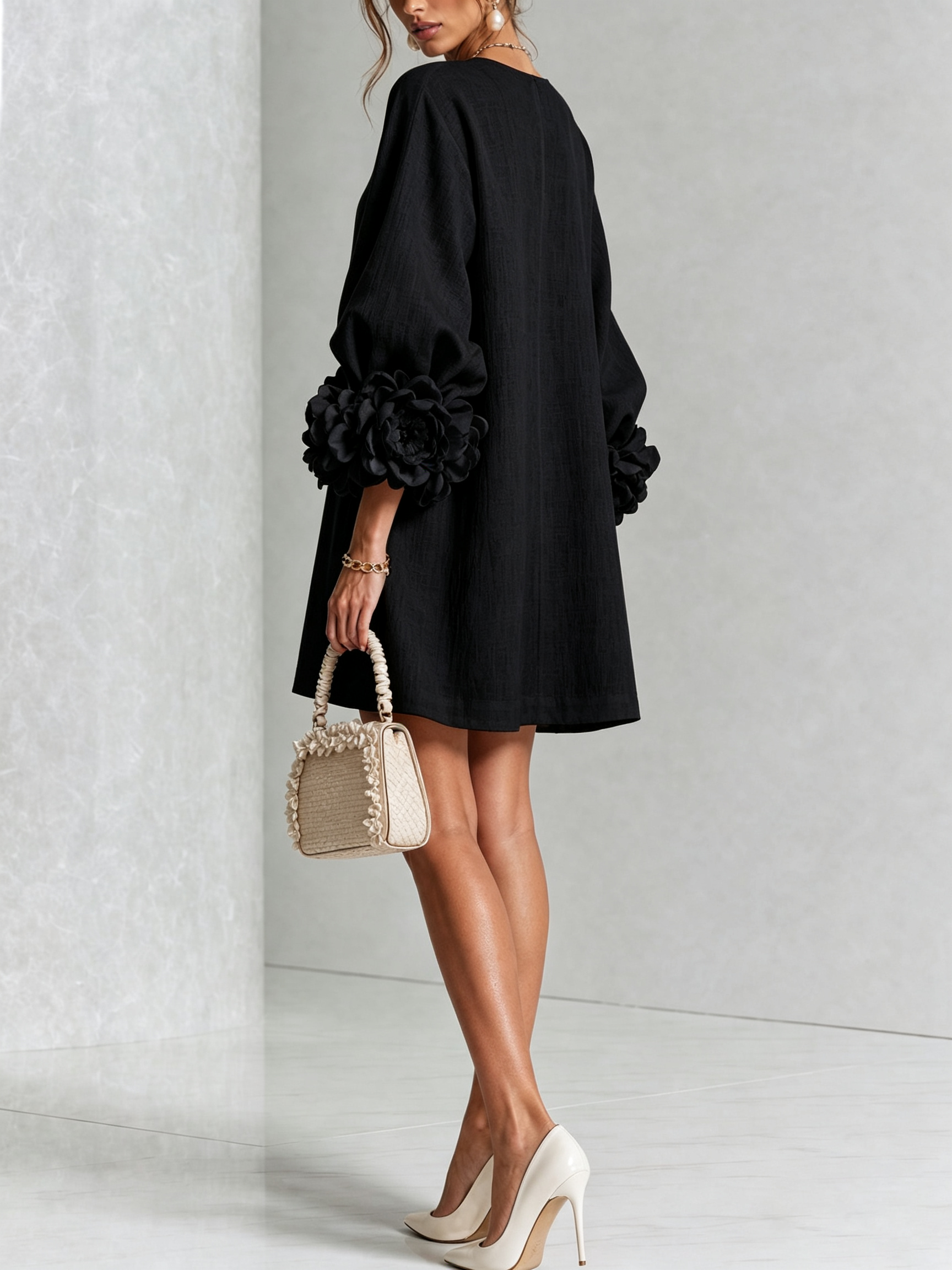 Floryn™ | Floral Cuff Button-Front Mini Dress