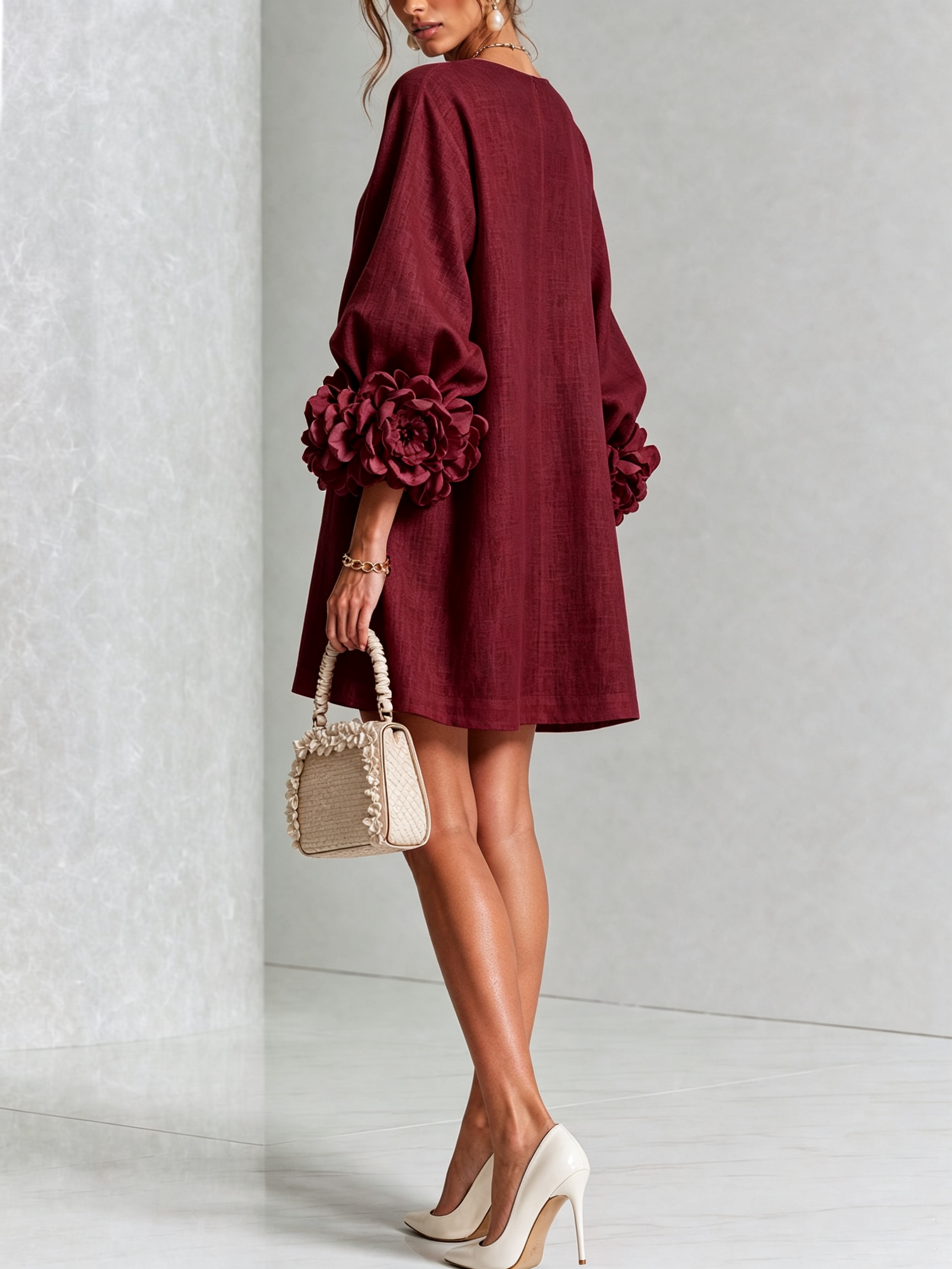 Floryn™ | Floral Cuff Button-Front Mini Dress