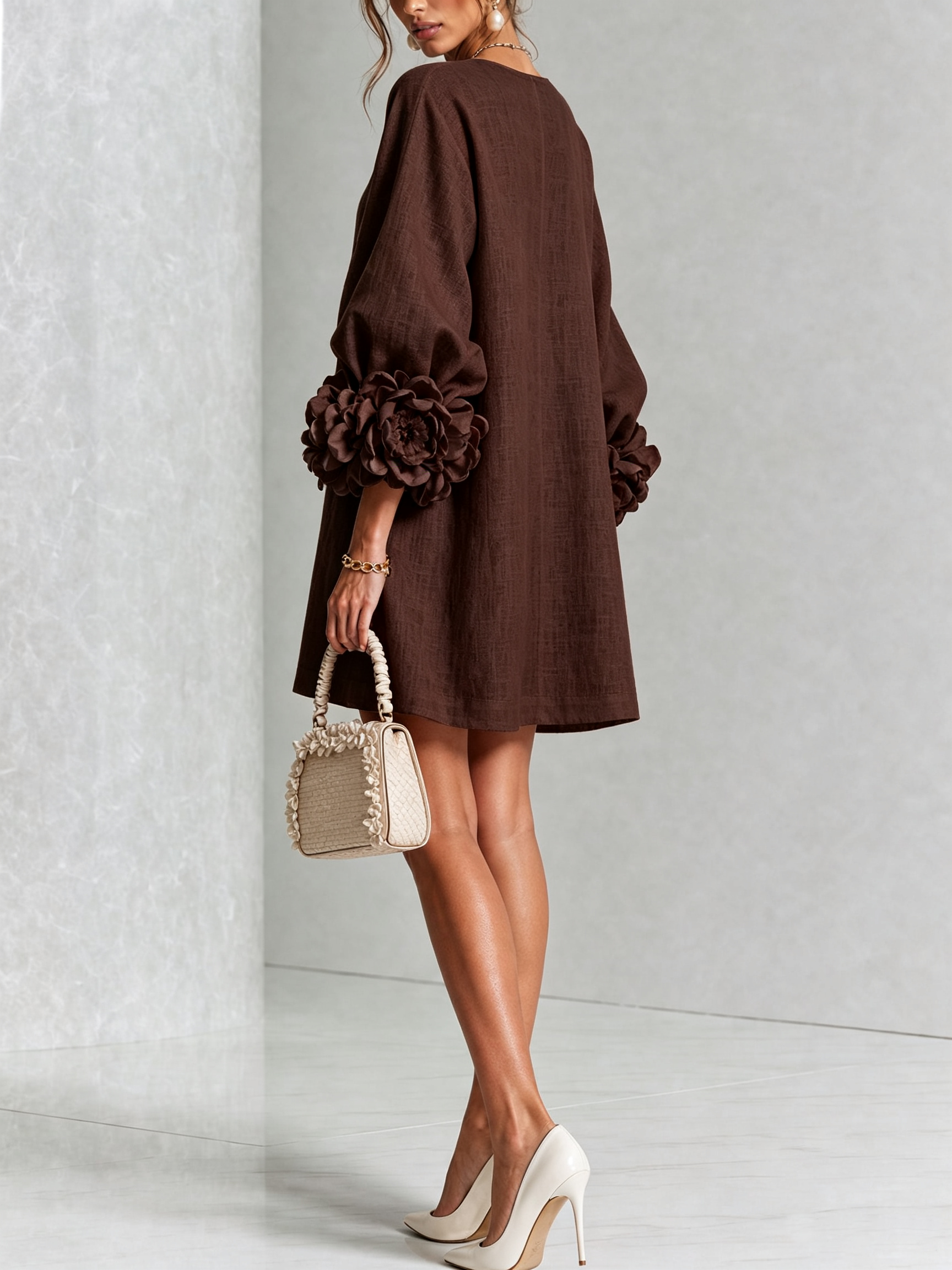 Floryn™ | Floral Cuff Button-Front Mini Dress