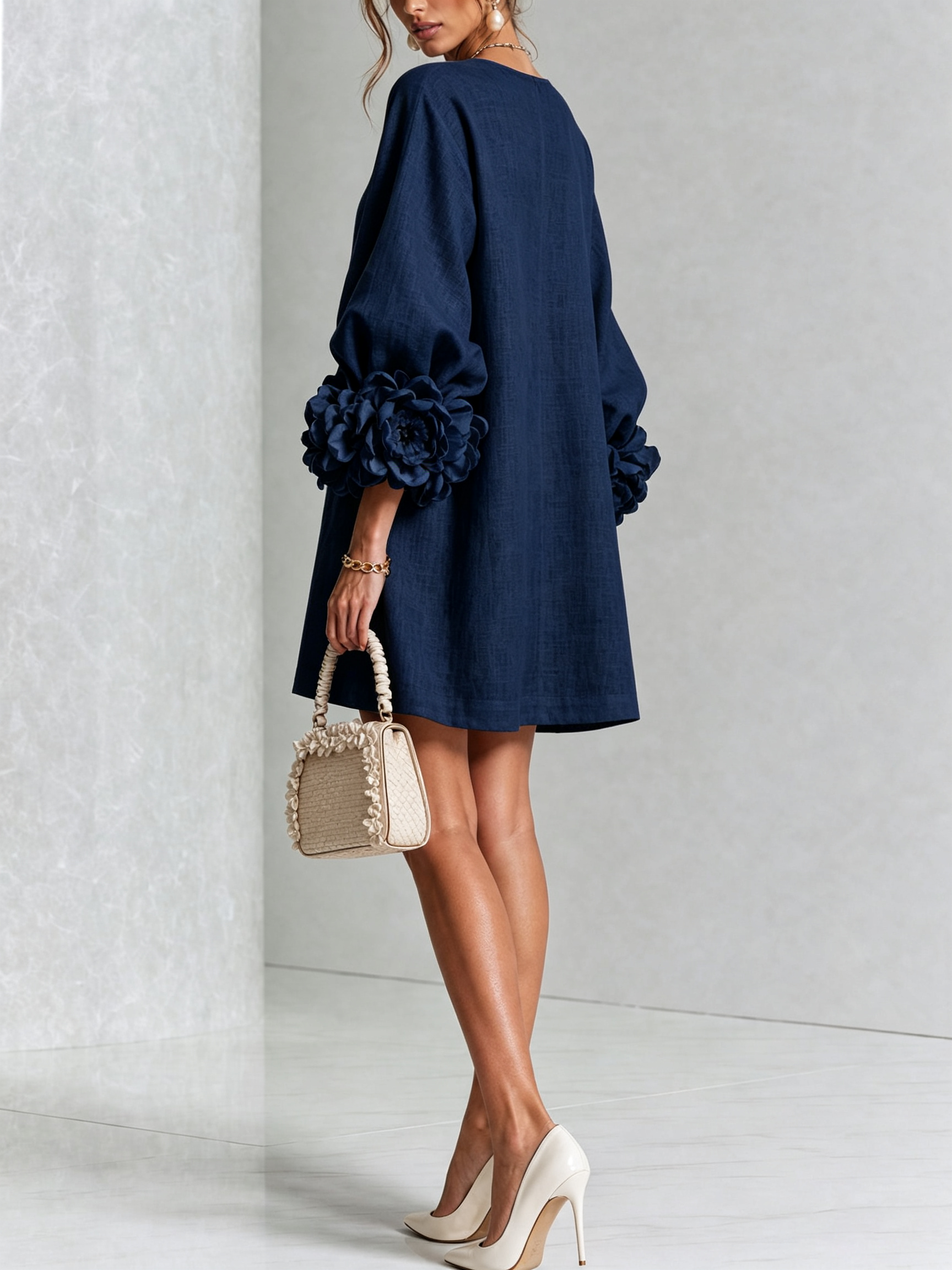 Floryn™ | Floral Cuff Button-Front Mini Dress