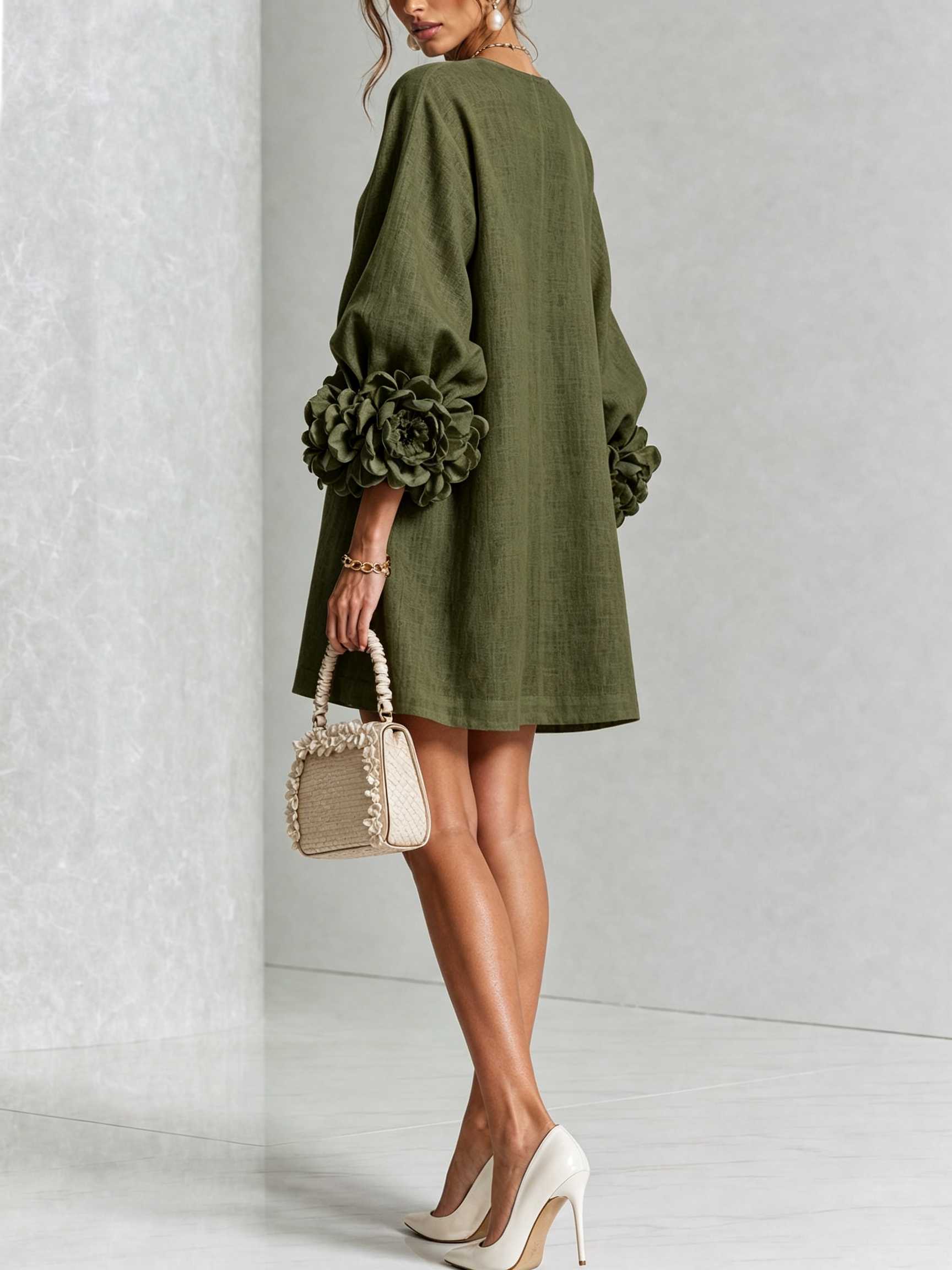 Floryn™ | Floral Cuff Button-Front Mini Dress