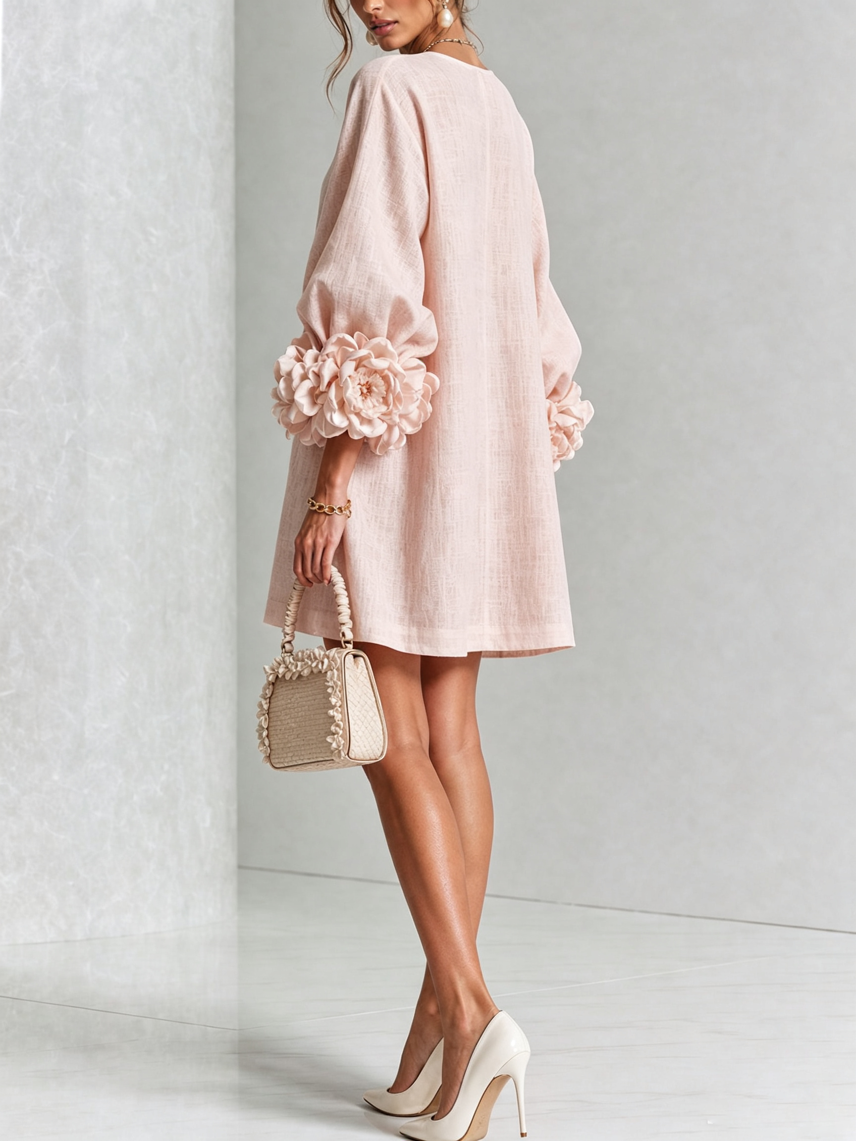 Floryn™ | Floral Cuff Button-Front Mini Dress