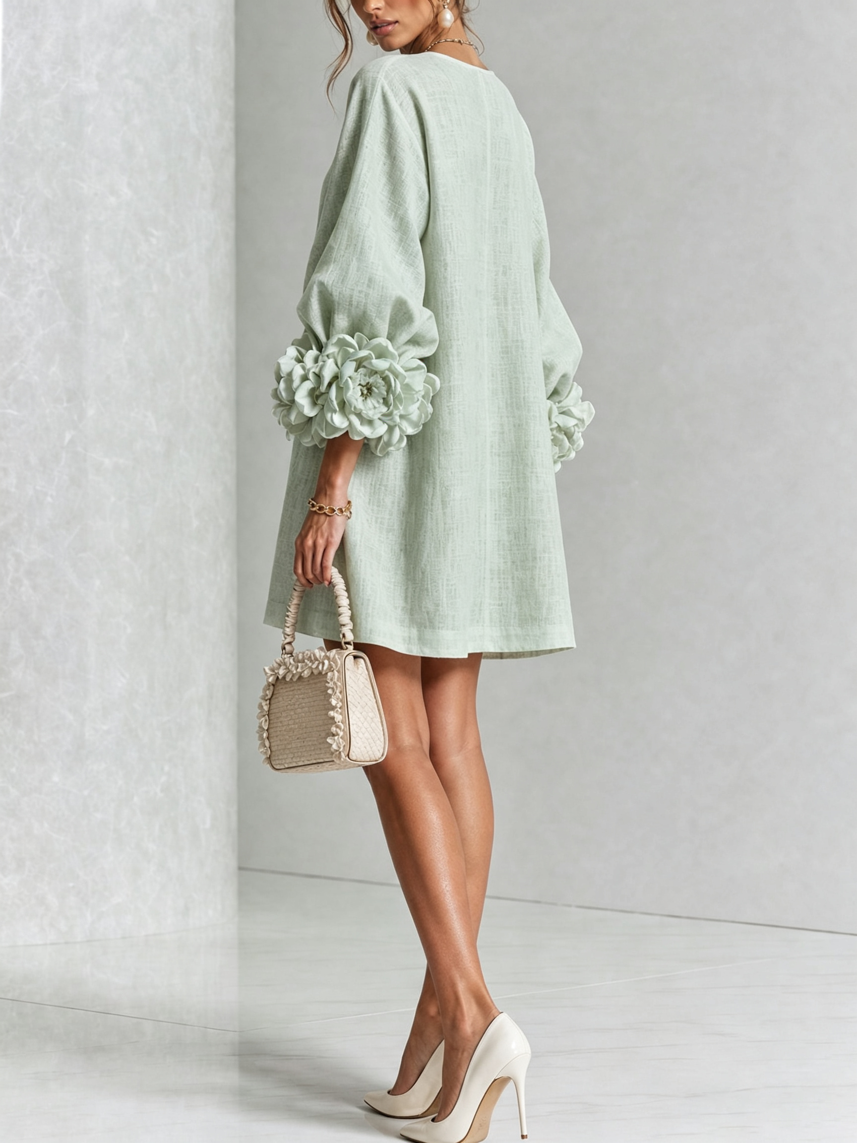 Floryn™ | Floral Cuff Button-Front Mini Dress