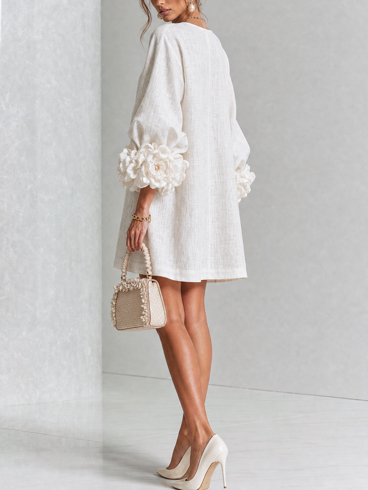 Floryn™ | Floral Cuff Button-Front Mini Dress