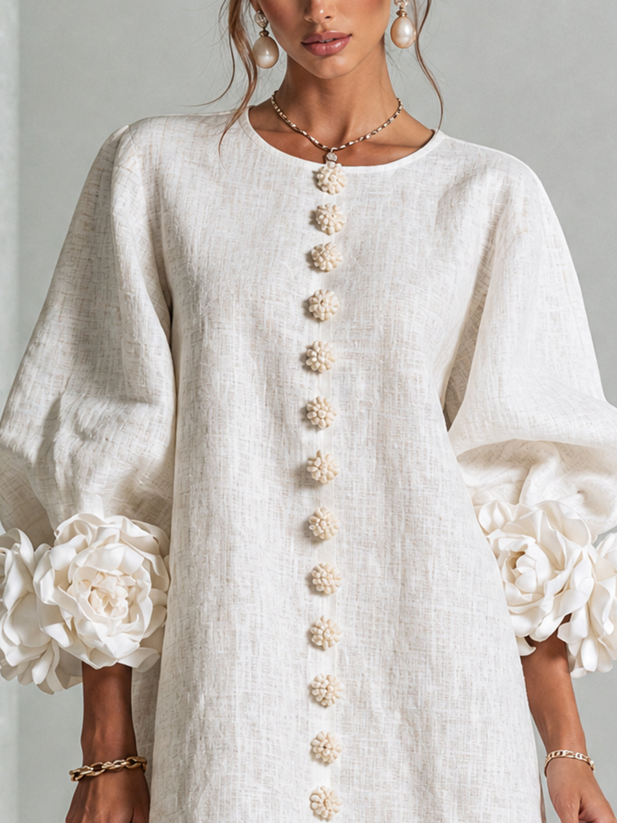 Floryn™ | Floral Cuff Button-Front Mini Dress