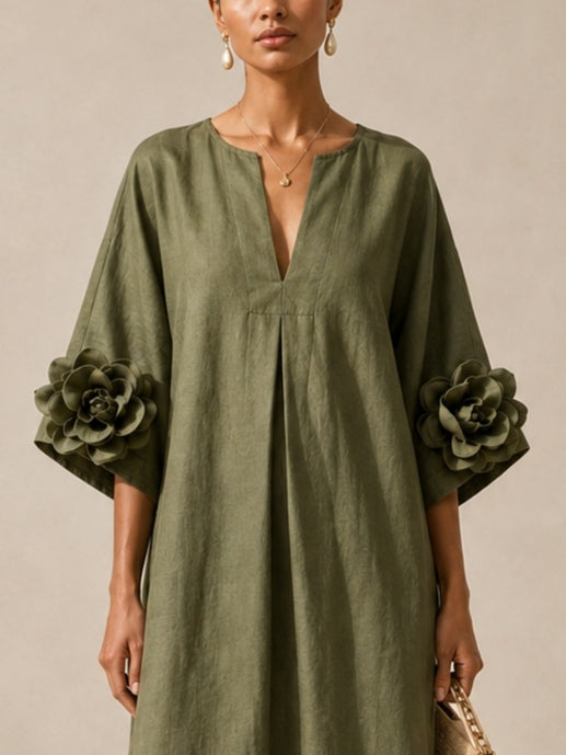 Olivera™ | Rose-Cuff Relaxed Maxi Dress