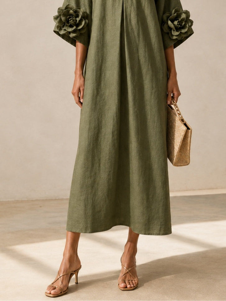 Olivera™ | Rose-Cuff Relaxed Maxi Dress