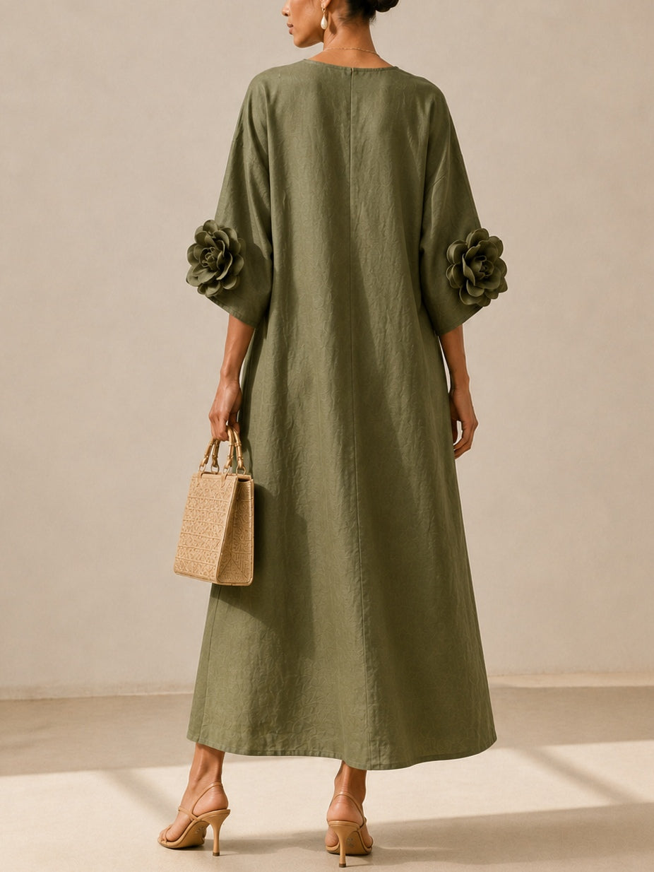 Olivera™ | Rose-Cuff Relaxed Maxi Dress