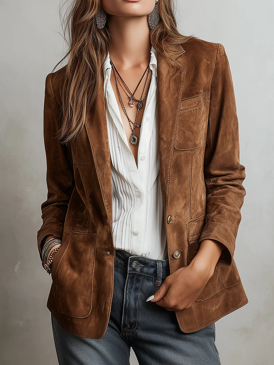 Margot™ | Vintage Western Brown Tailored Blazer