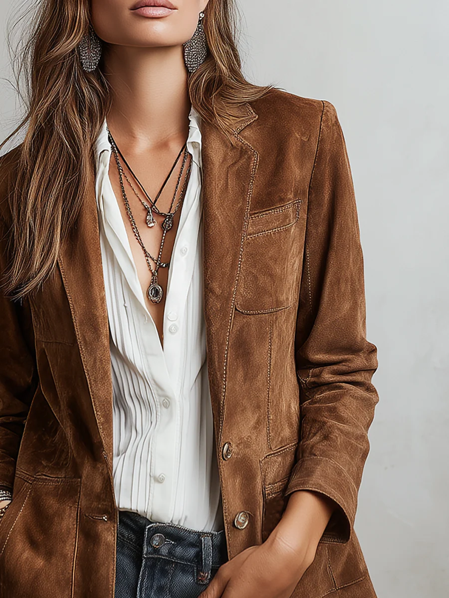Margot™ | Vintage Western Brown Tailored Blazer