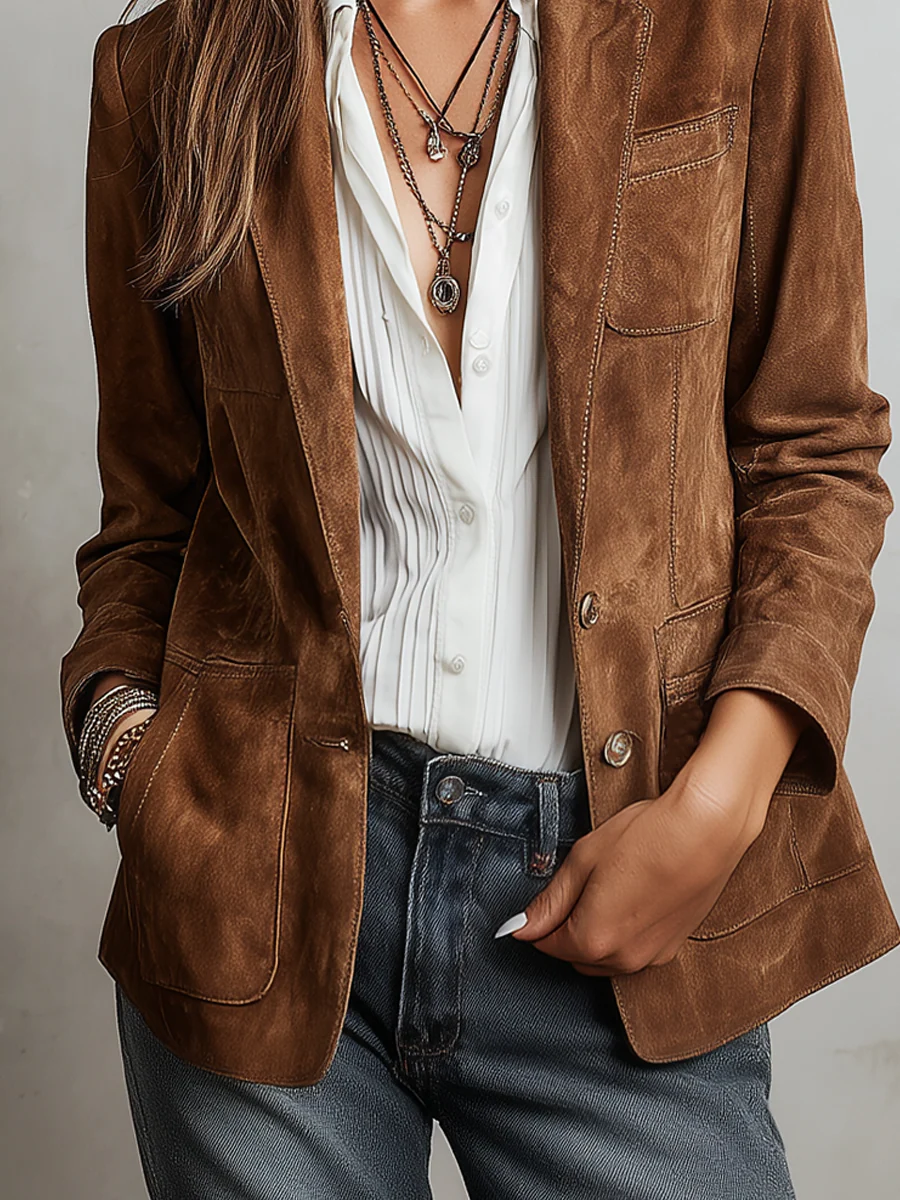 Margot™ | Vintage Western Brown Tailored Blazer