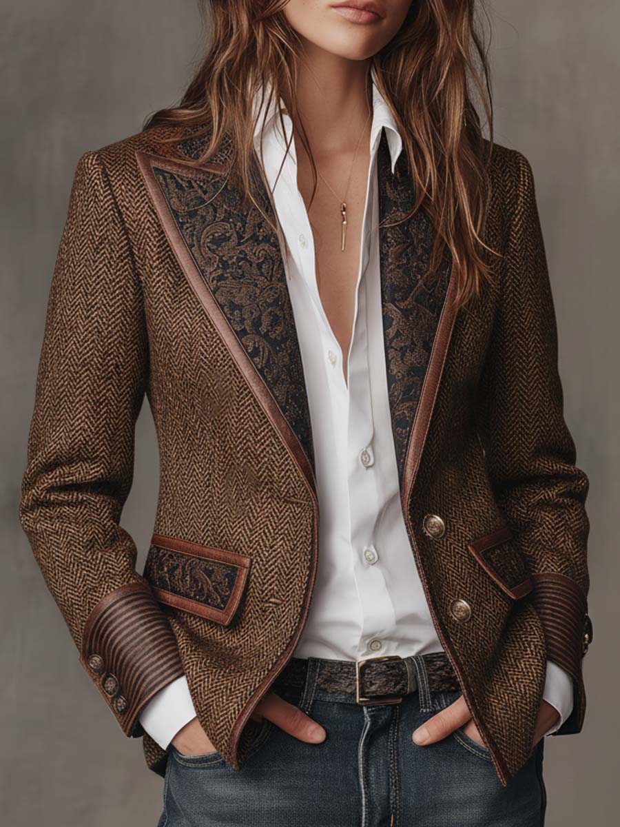 Bernadette™ | Heritage Herringbone Embroidered Lapel Blazer