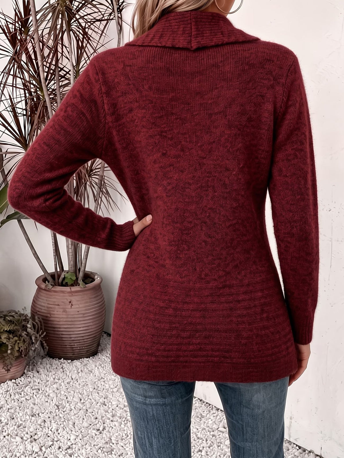 Marlowe™ | Burgundy Ribbed Button-Tab Cardigan