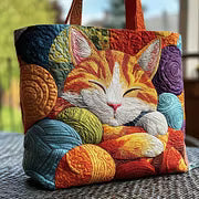 Ginger™ | Sleeping Tabby Colorful Yarn Tote Bag