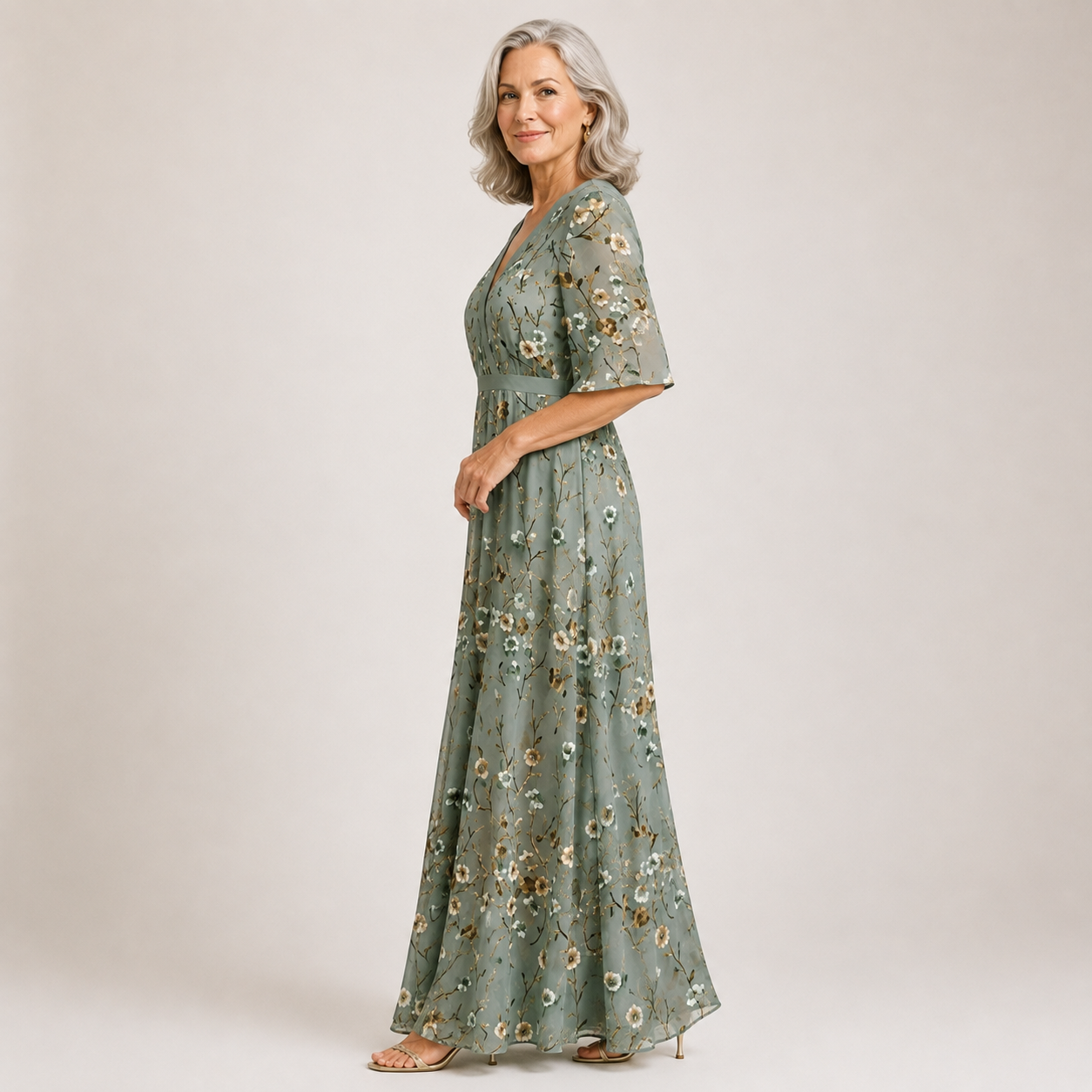 Evadne | Floral V Neck Short Sleeve Maxi Dress