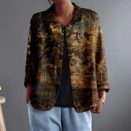 Fiorenza™ | Woodland Landscape Relaxed Button-Front Blouse