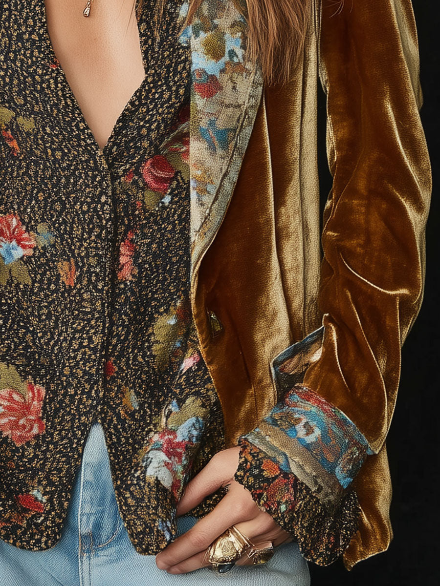 Marcella™ | Vintage Velvet Floral Patchwork Blazer