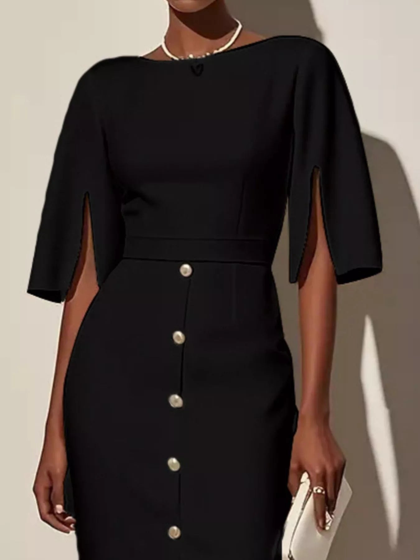 Maristelle™ | Sculpted Button Detail Midi Dress