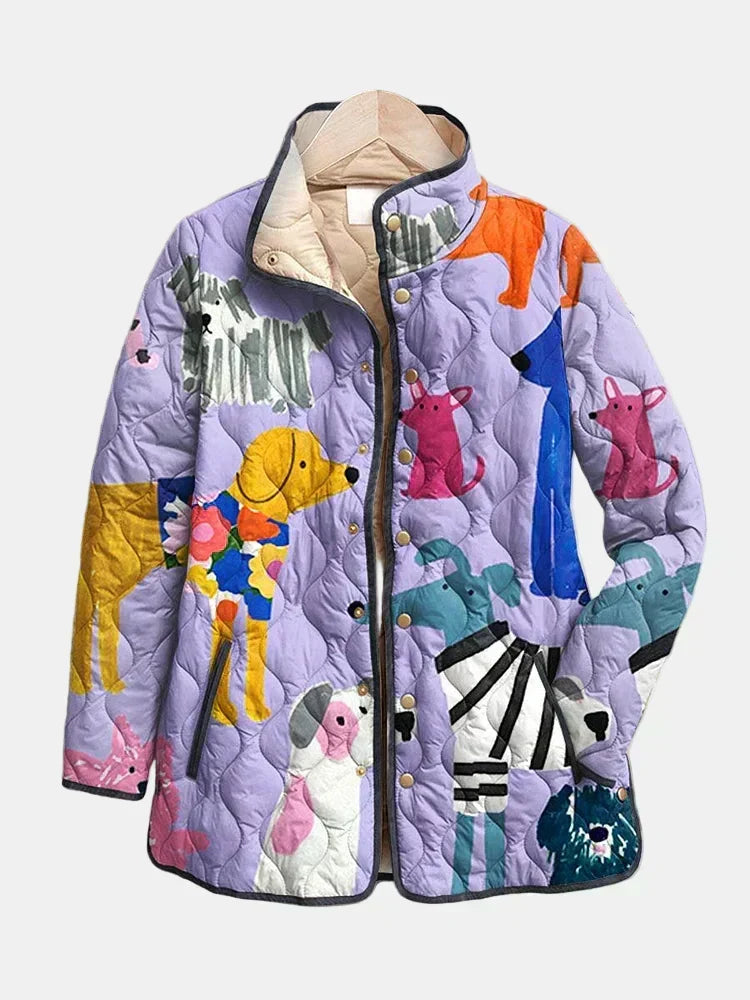 Trixie™ | Colorful Dog Portrait Quilted Longline Jacket