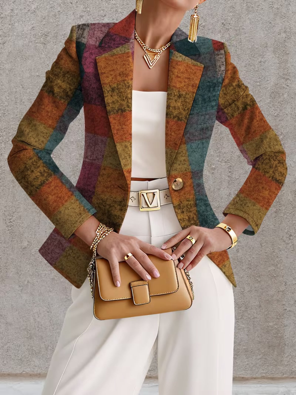 Amandine™ | Autumn Plaid Tailored Blazer
