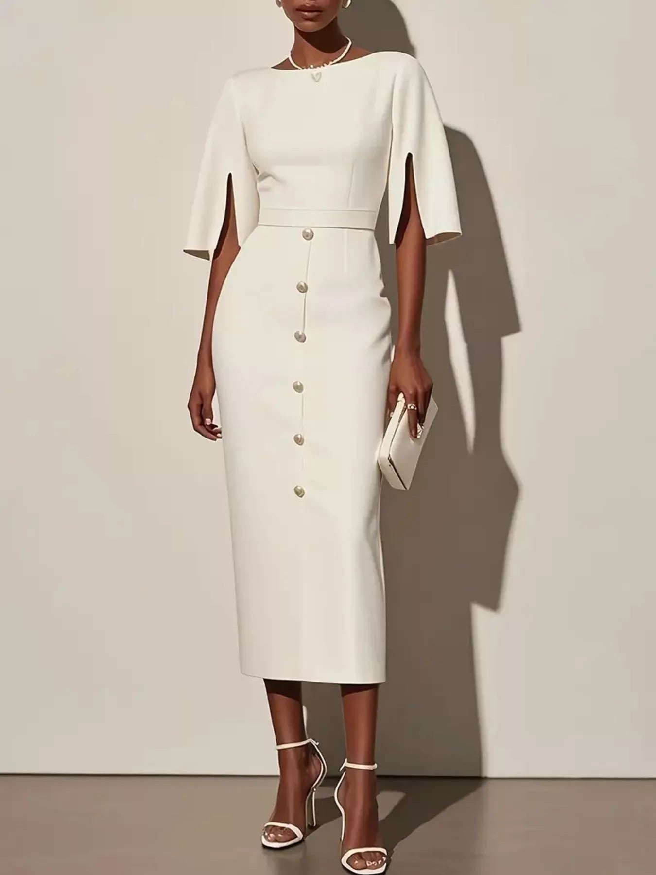 Maristelle™ | Sculpted Button Detail Midi Dress
