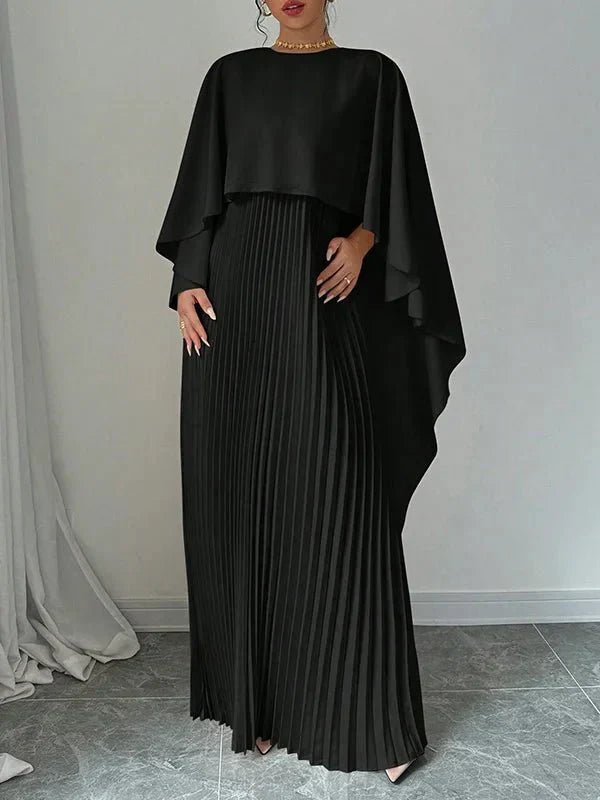 Maravelle™ | Elegant Pleated Cape Maxi Dress