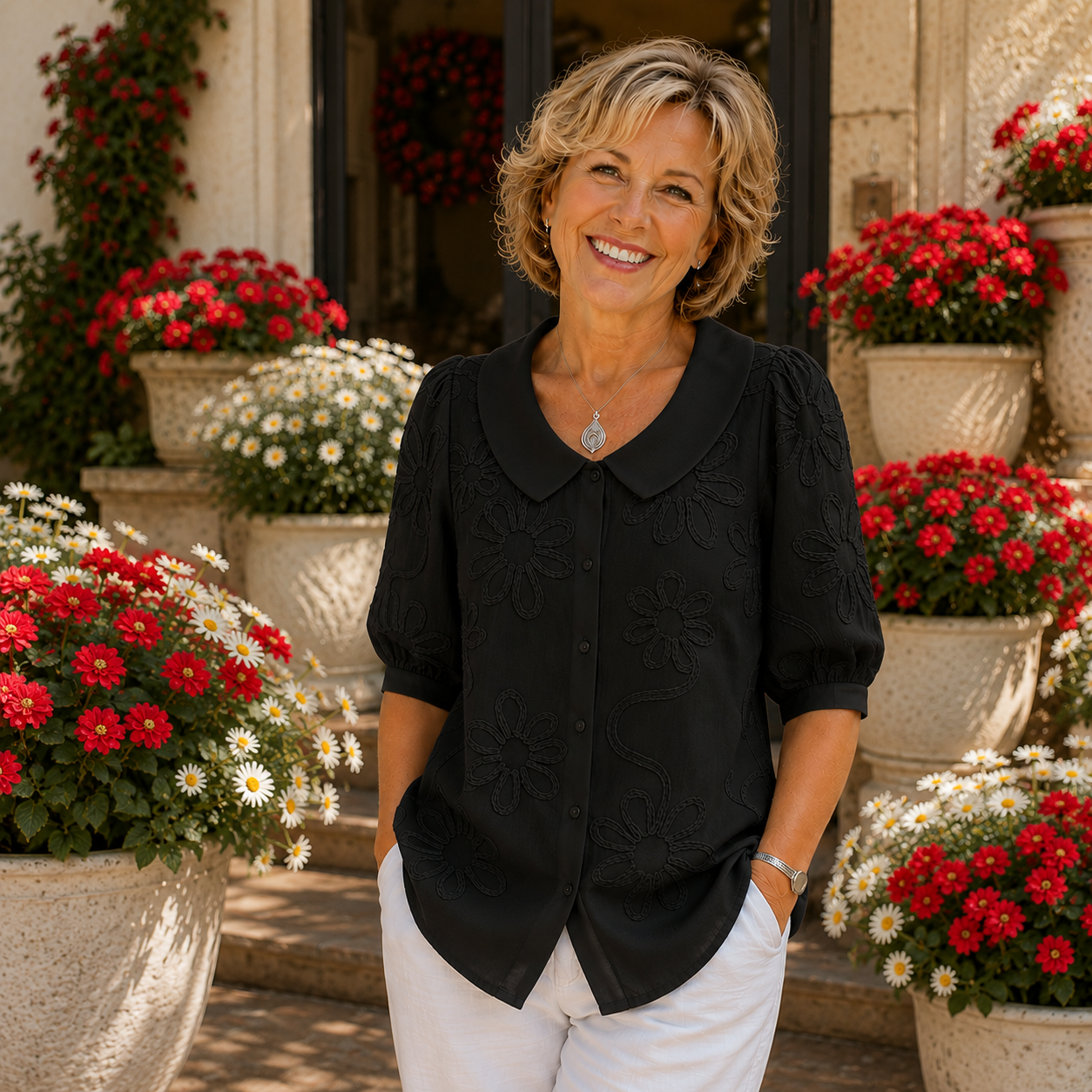 Evelyn™ | Embroidered Linen Blend Blouse
