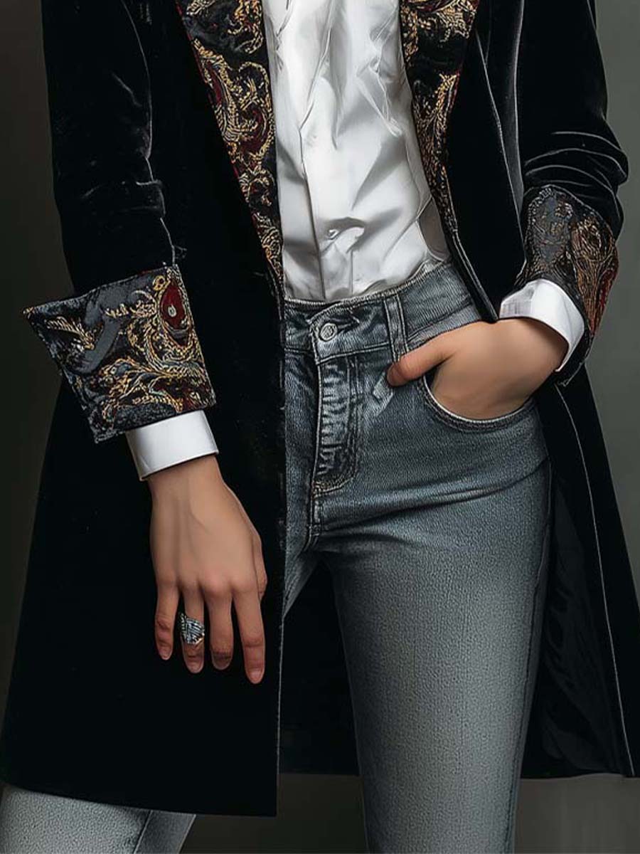 Belladonna™ | Baroque Embroidered Black Longline Blazer