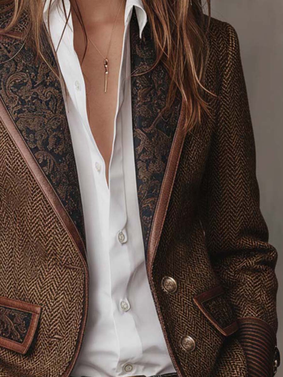 Bernadette™ | Heritage Herringbone Embroidered Lapel Blazer